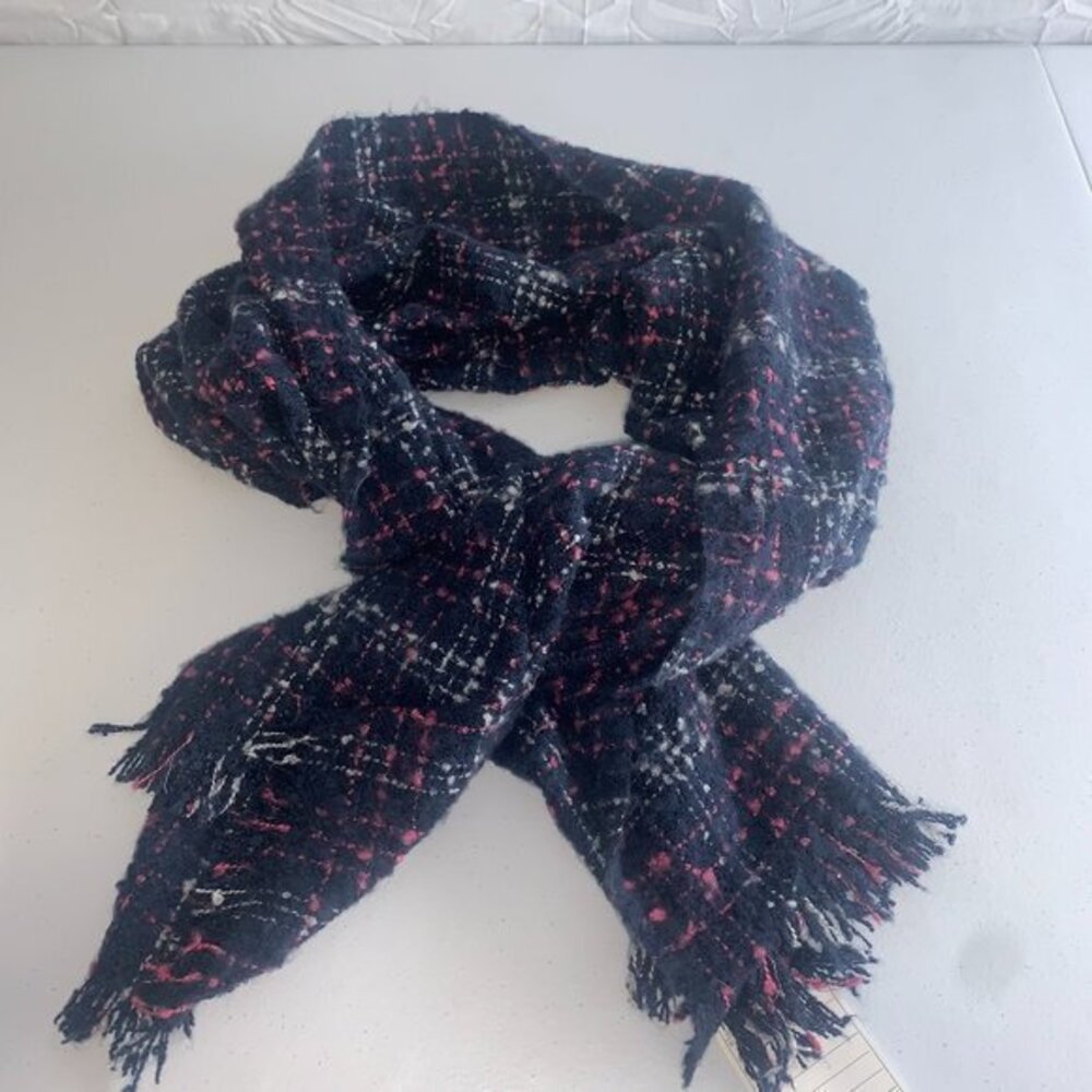 Navy Blue & Pink White Fringe Scarf